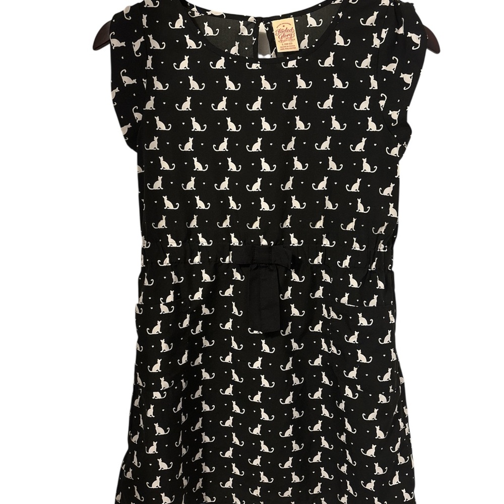 Girls Cat and Heart Print Dress Size 10/12 Black White By Faded Glory, NWOT